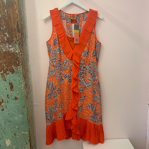 TORY BURCH Size 10 Janetta Dress Navy / Orange - Picture 3 of 6